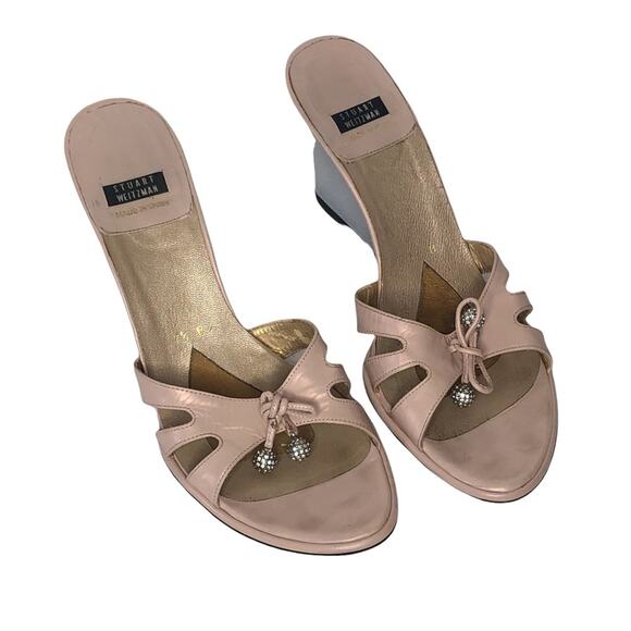 Stuart Weitzman Pink and Grey Leather Wedge Open Toe Mule Sandals size 7.5 - Picture 10 of 14